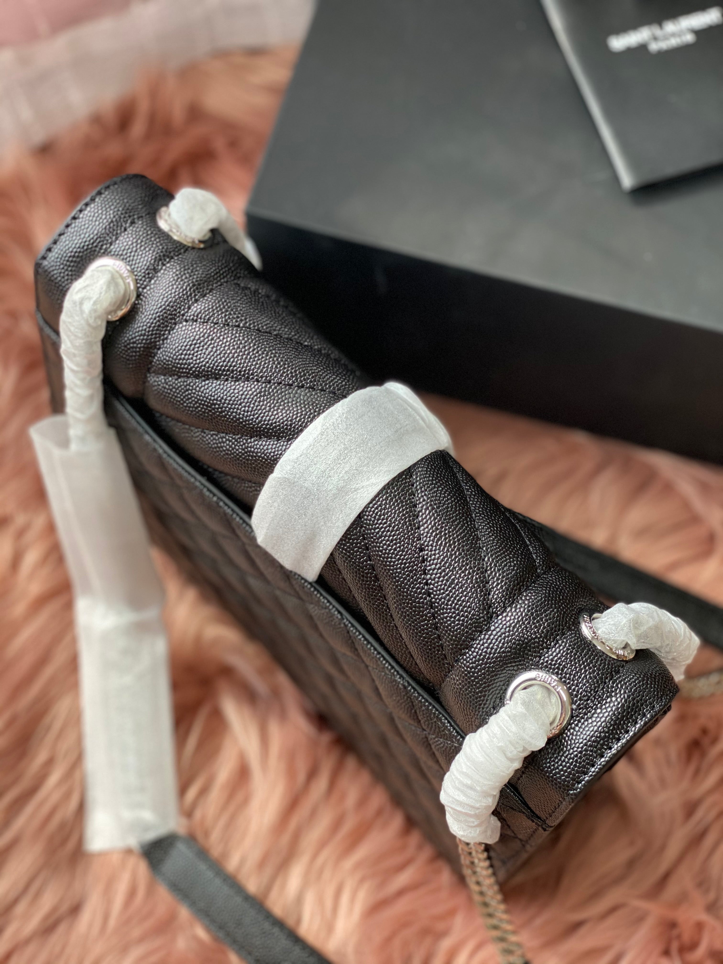 [TOP] Yves Saint Laurent YSL Y.S.L Envelope Shoulder Bag Small - Black w Silver Hardware