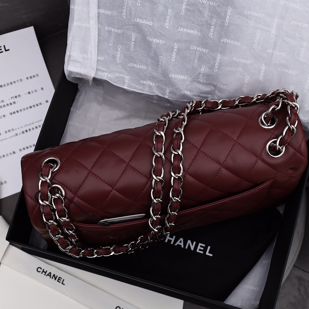 [TOP] CHANEL Classic Flap Bag Jumbo 30cm - Burgundy & SHW