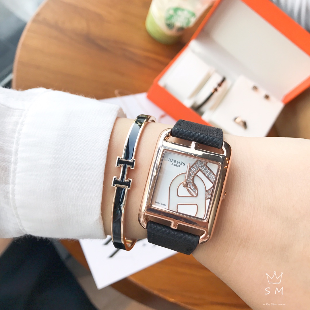 [TOP] HERMES H Logo Watch Bracelet Necklace Earrings Ring Set