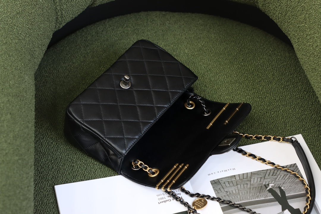 [TOP] CHANEL Coco Charms Small Flap Bag - Black