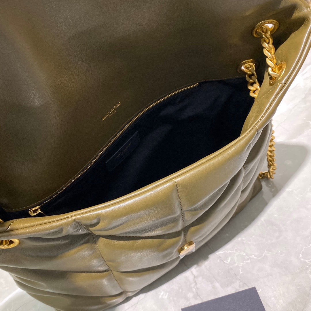 [TOP] Yves Saint Laurent YSL Loulou Puffer Small - Dark Green