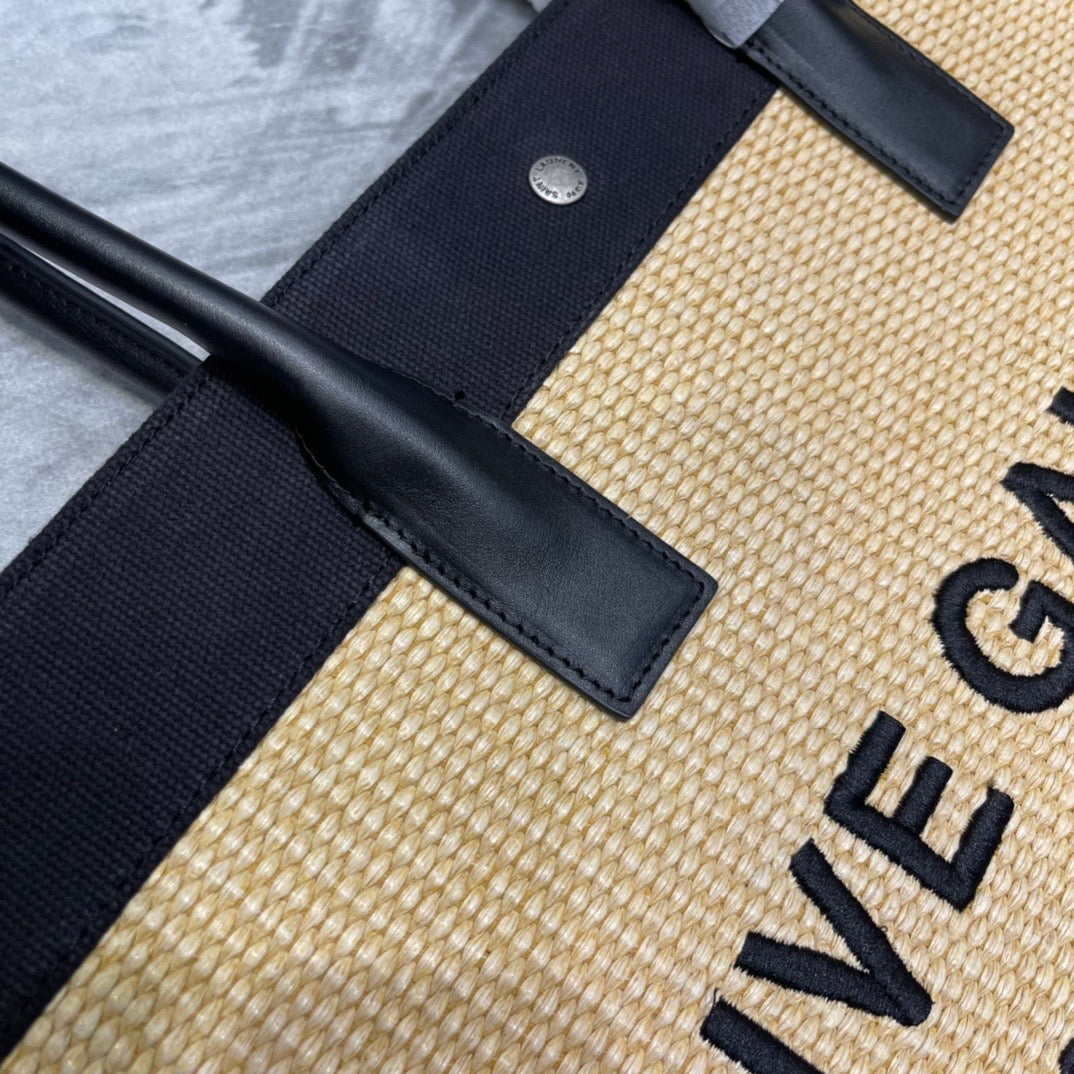 [TOP] Yves Saint Laurent YSL Rive Gauche Straw Tote Bag - Black