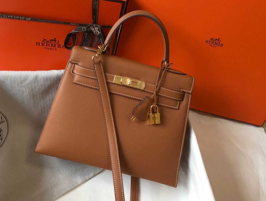 [TOP] HERMES  Kelly Epsom Leather 25cm - Brown & GHW