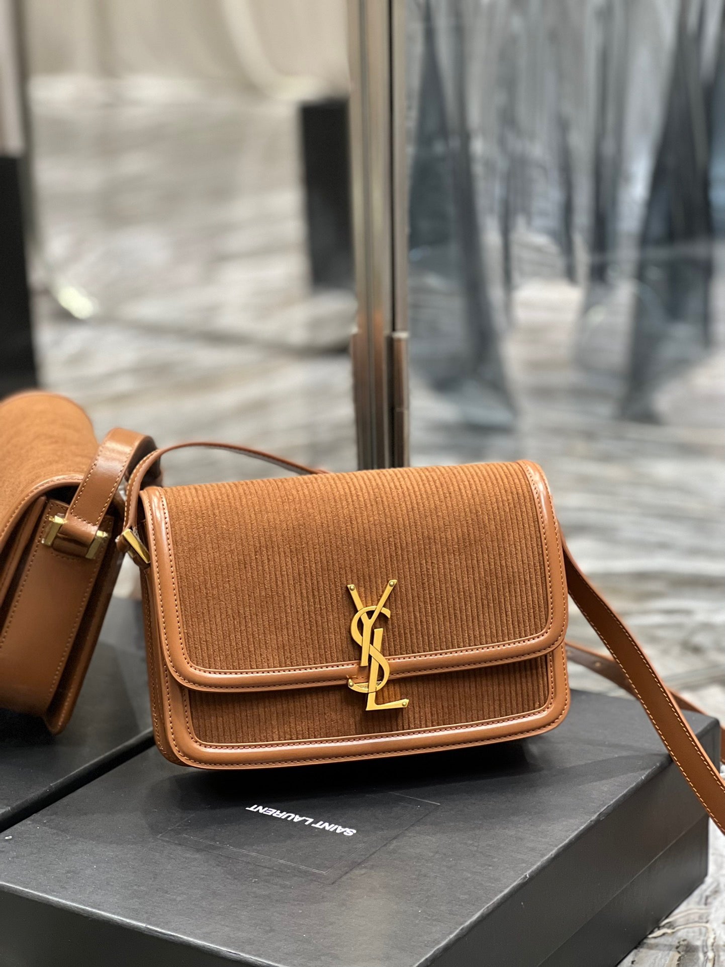 [TOP] Yves Saint Laurent YSL Solferino Corduroy Medium Bag - Brown