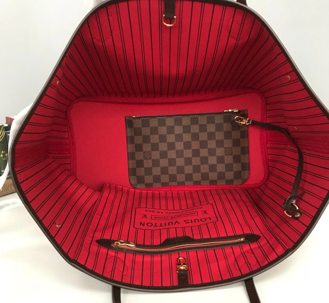 [TOP] Louis Vuitton LV LV Damier Ebene Neverfull GM - Red