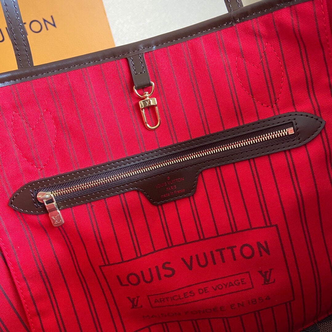 [TOP] Louis Vuitton LV LV Neverfull MM Damier Ebene 32x17x28cm  - Red