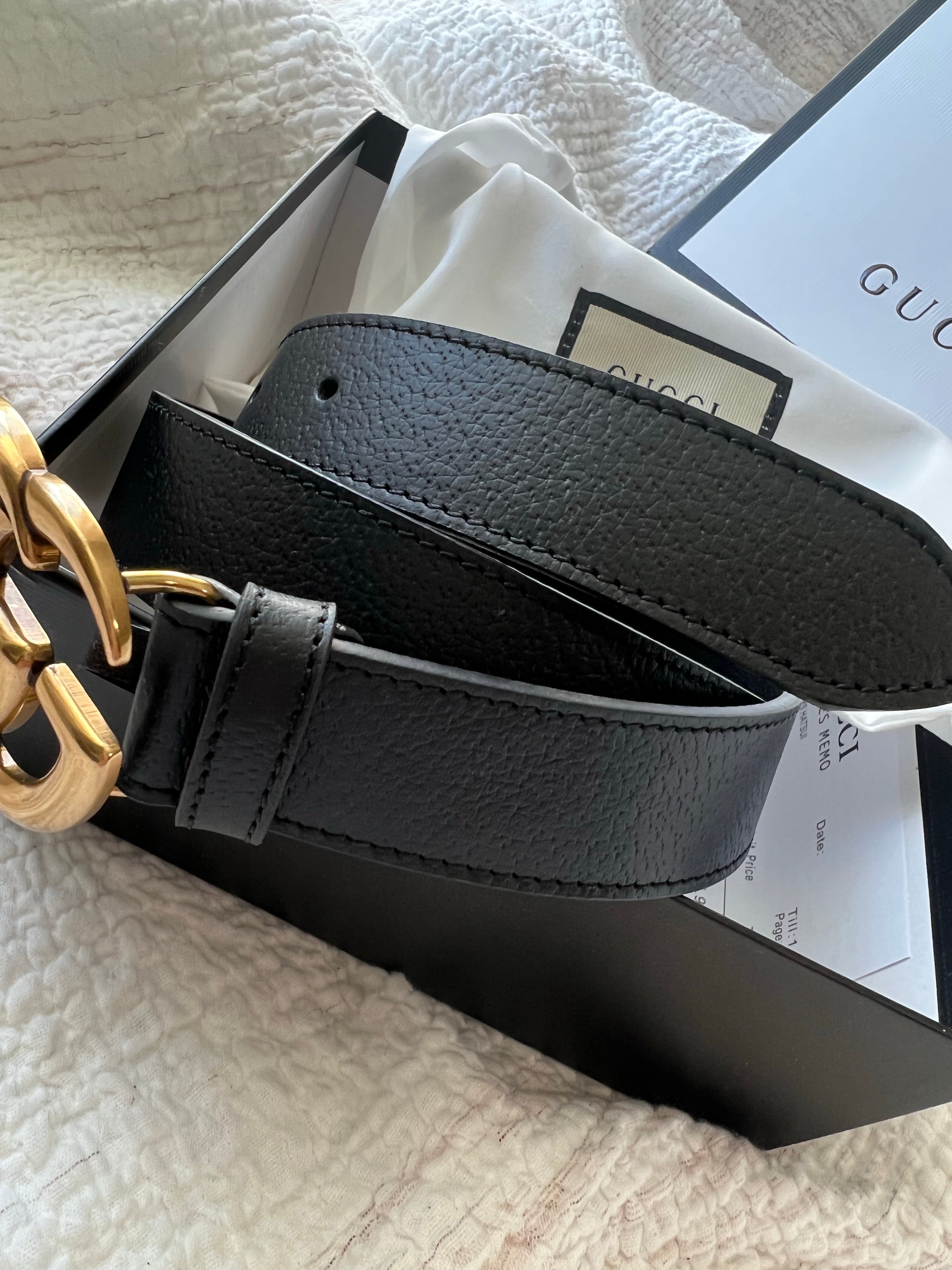 [TOP] GUCCI GG Marmont Texture Leather Belt 3CM Width - Black