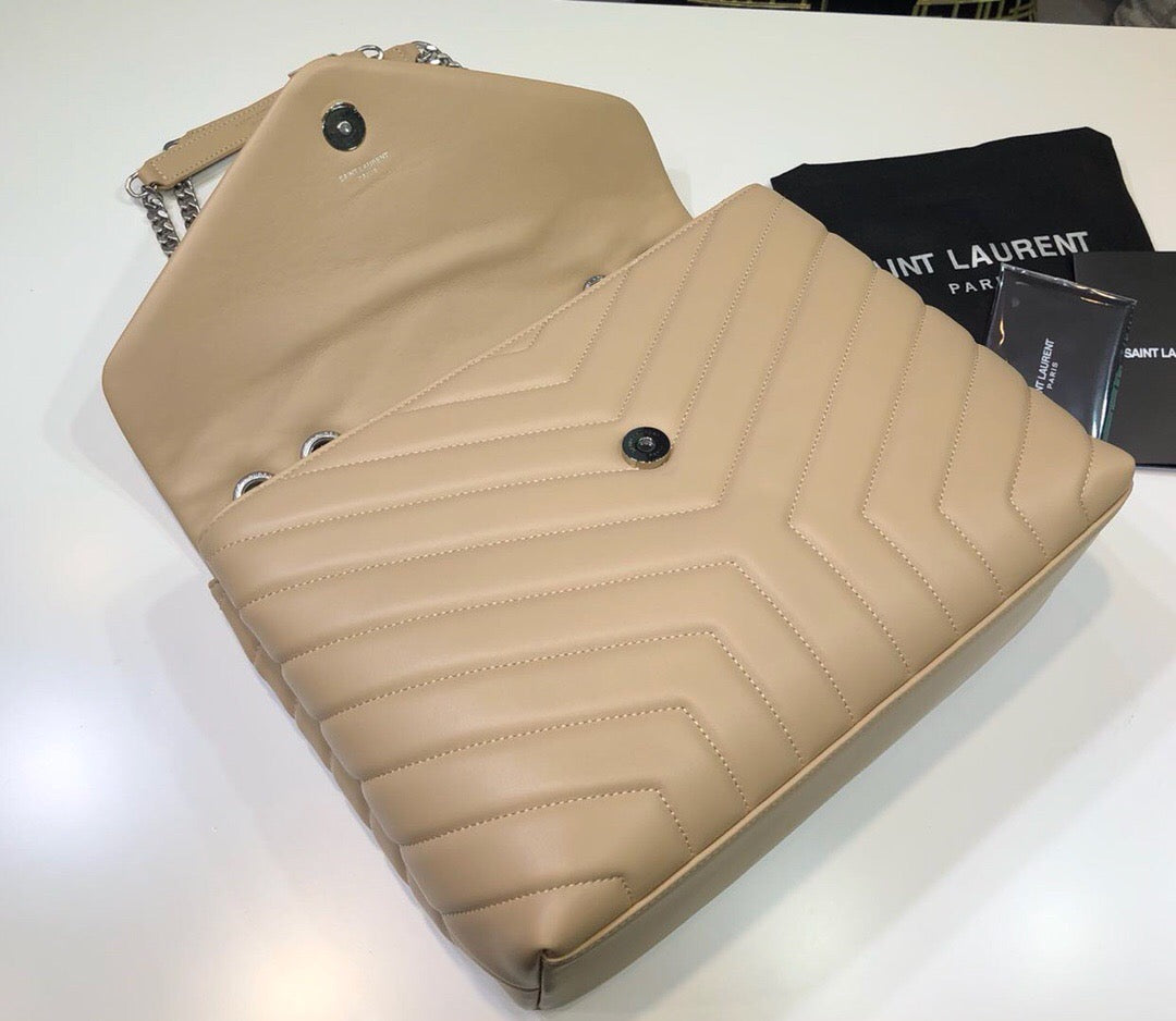 [TOP] Yves Saint Laurent YSL LouLou Medium Bag 31cm - Beige w SHW