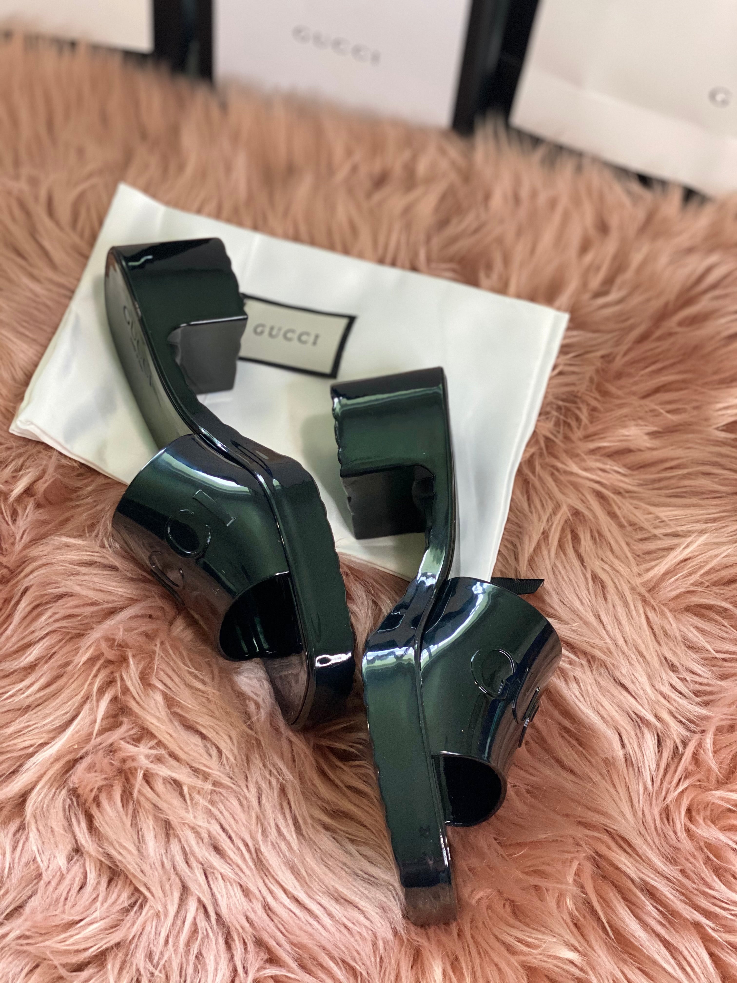 [TOP] GUCCI GG Logo Embossed Rubber Mules - Black