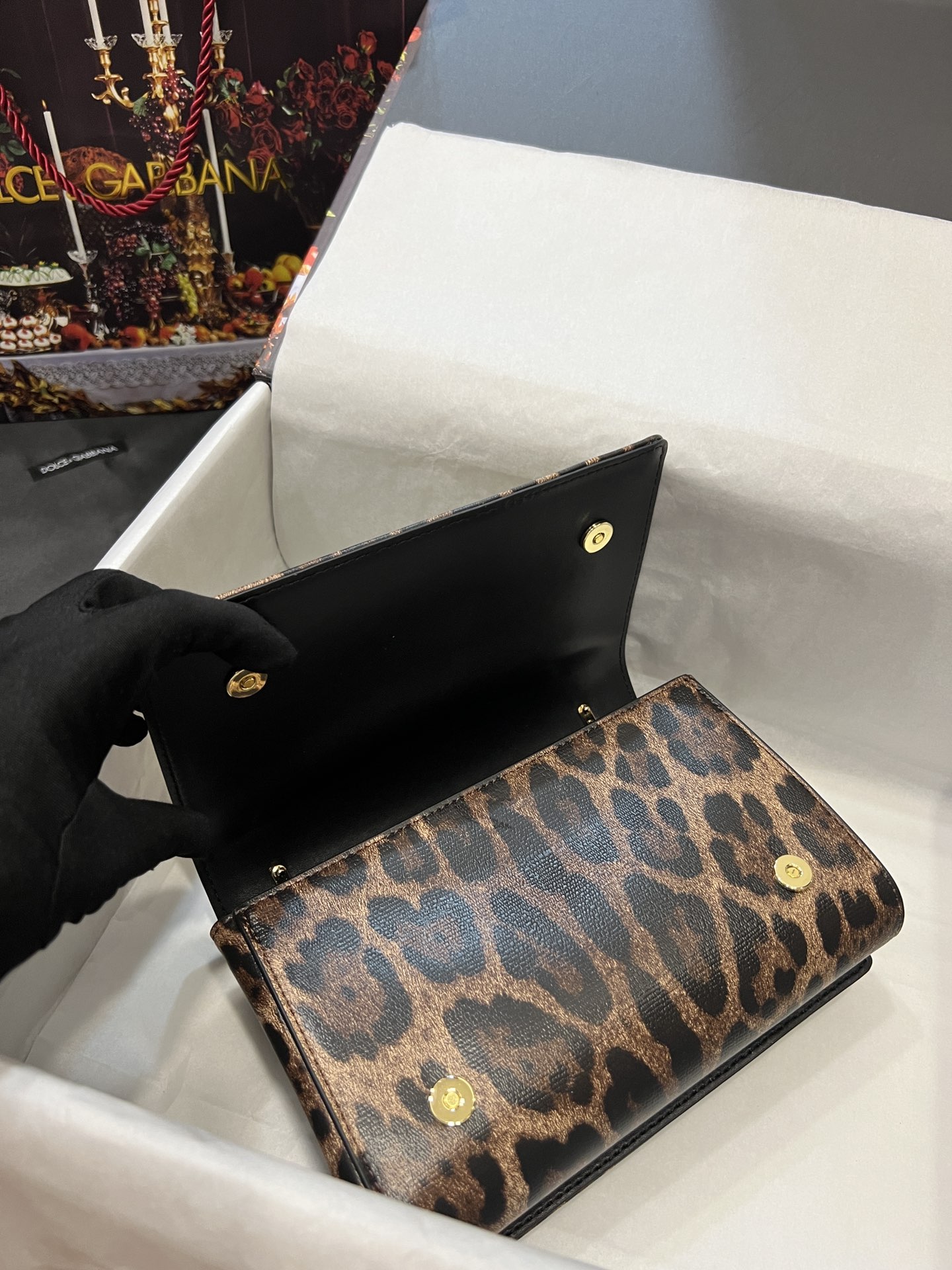 [TOP] Dolce & Gabbana D&G Polished Calfskin Leopard Print DG Girls Bag 21*4*15cm