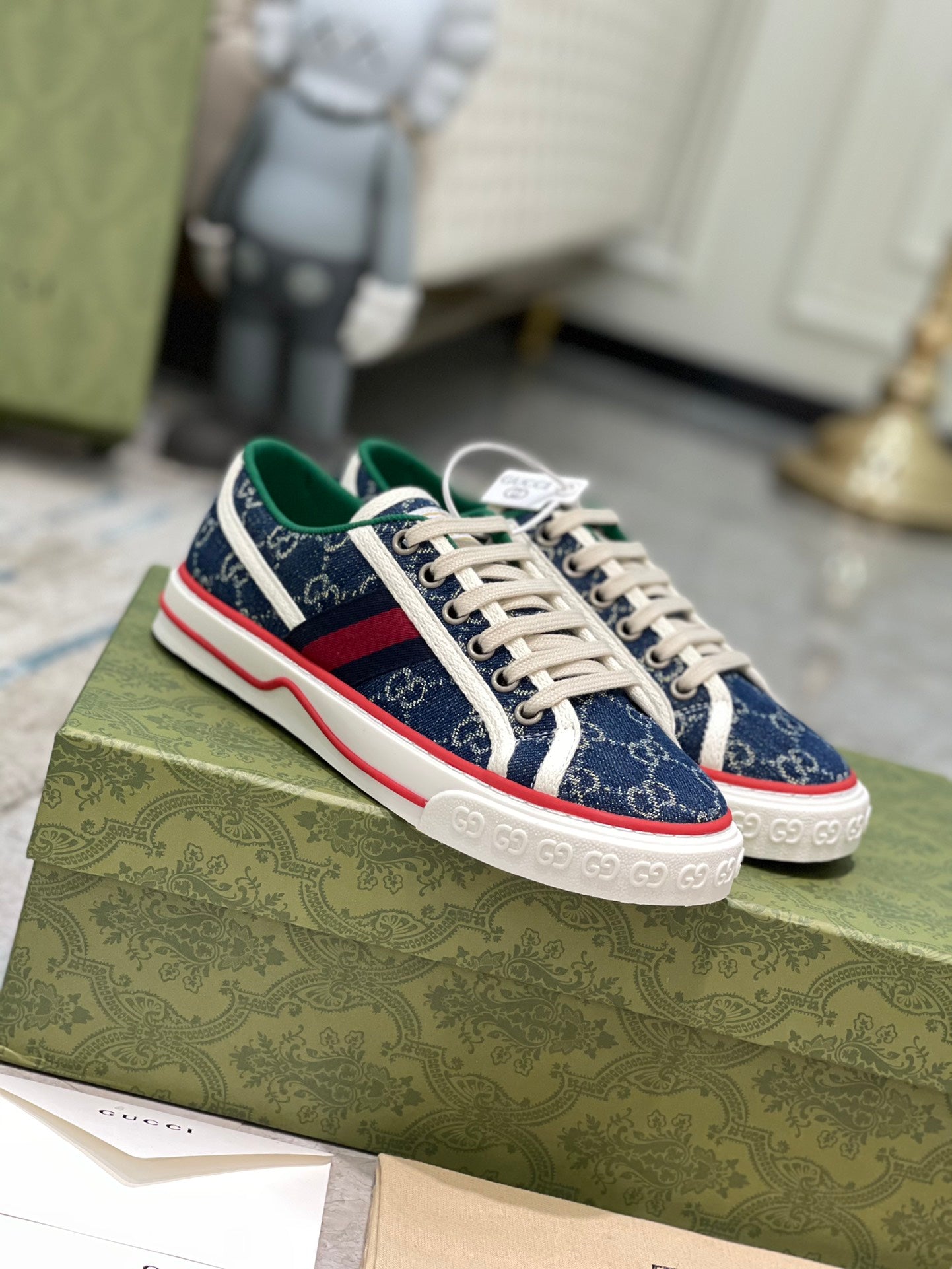 [TOP] GUCCI G*G Denim Sneakers Tennis 1977 - Blue
