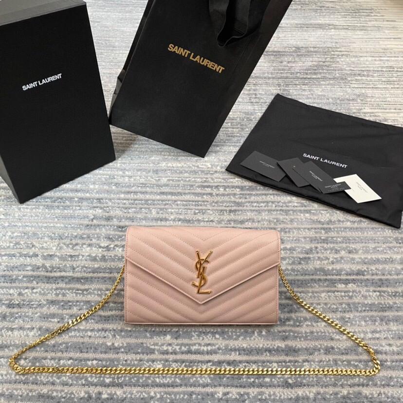 [TOP] Yves Saint Laurent YSL WOC Grainy Leather - Pink w GHW