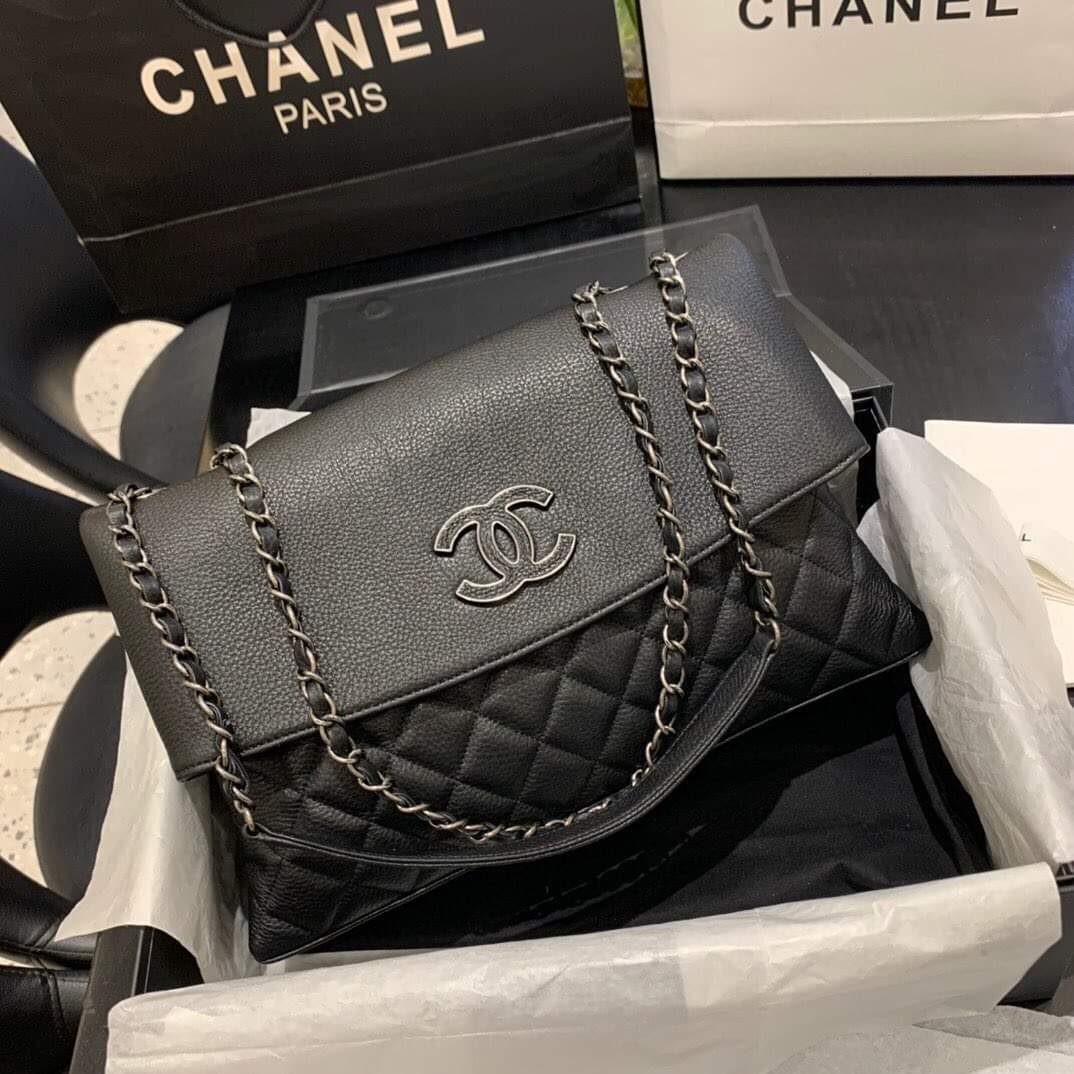 [TOP] CHANEL Slim Flap Tote 32X7.5X19CM - Black