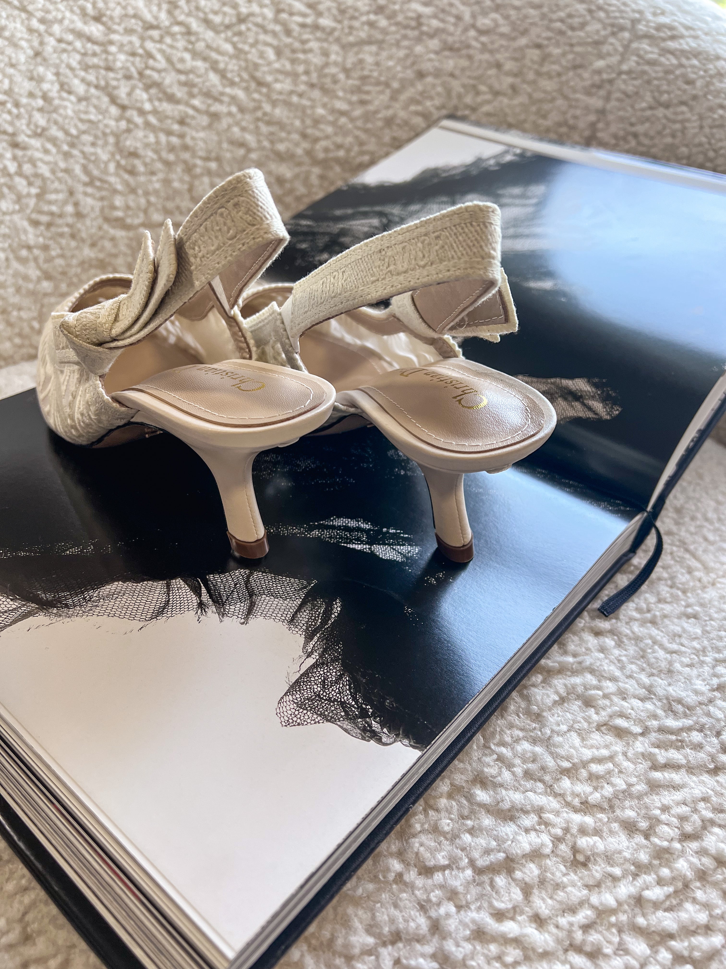 [TOP] Christian Dior Macrame High Heels Lace Shoes 22 - White