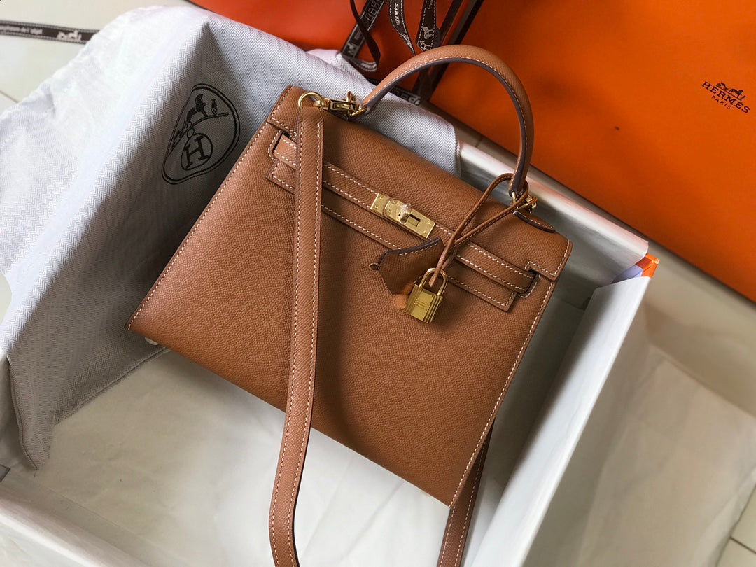 [TOP] HERMES  Kelly Epsom Leather 25cm - Brown & GHW