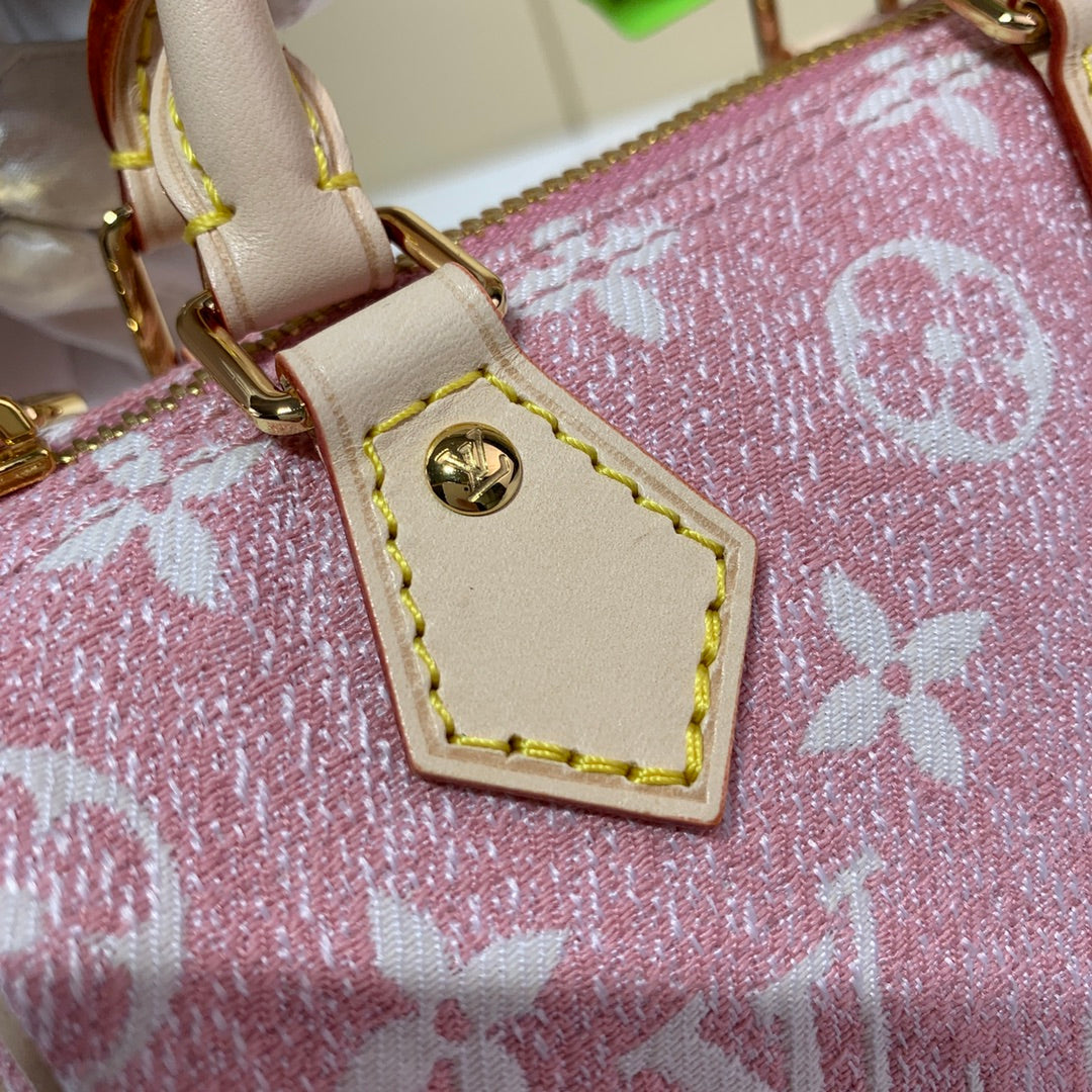 [TOP] Louis Vuitton LV  Denim Monogram Speedy 20 Bag 20x13.5x12cm  - Pink