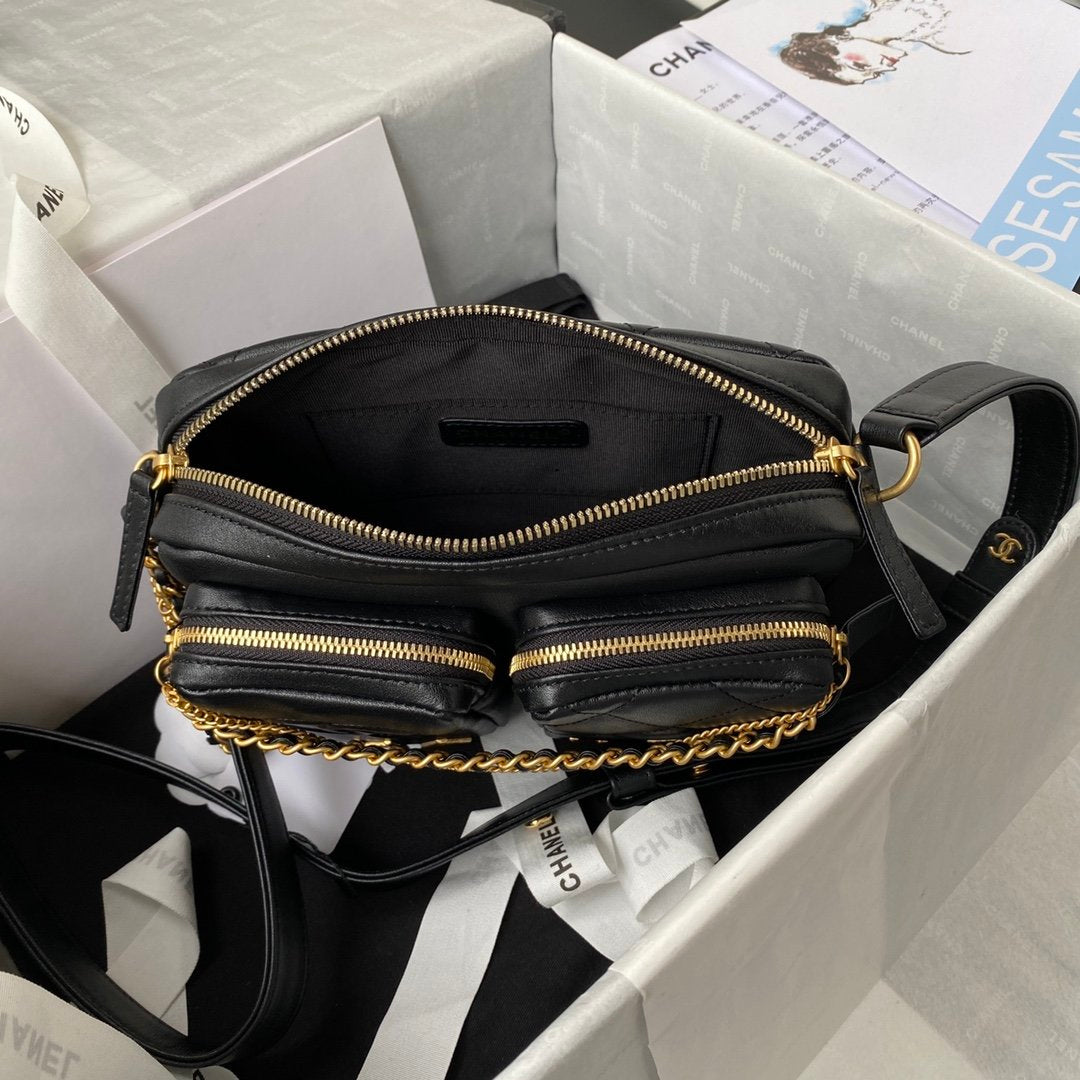 [TOP] CHANEL Calfskin Quilted Small Camera Case - Black