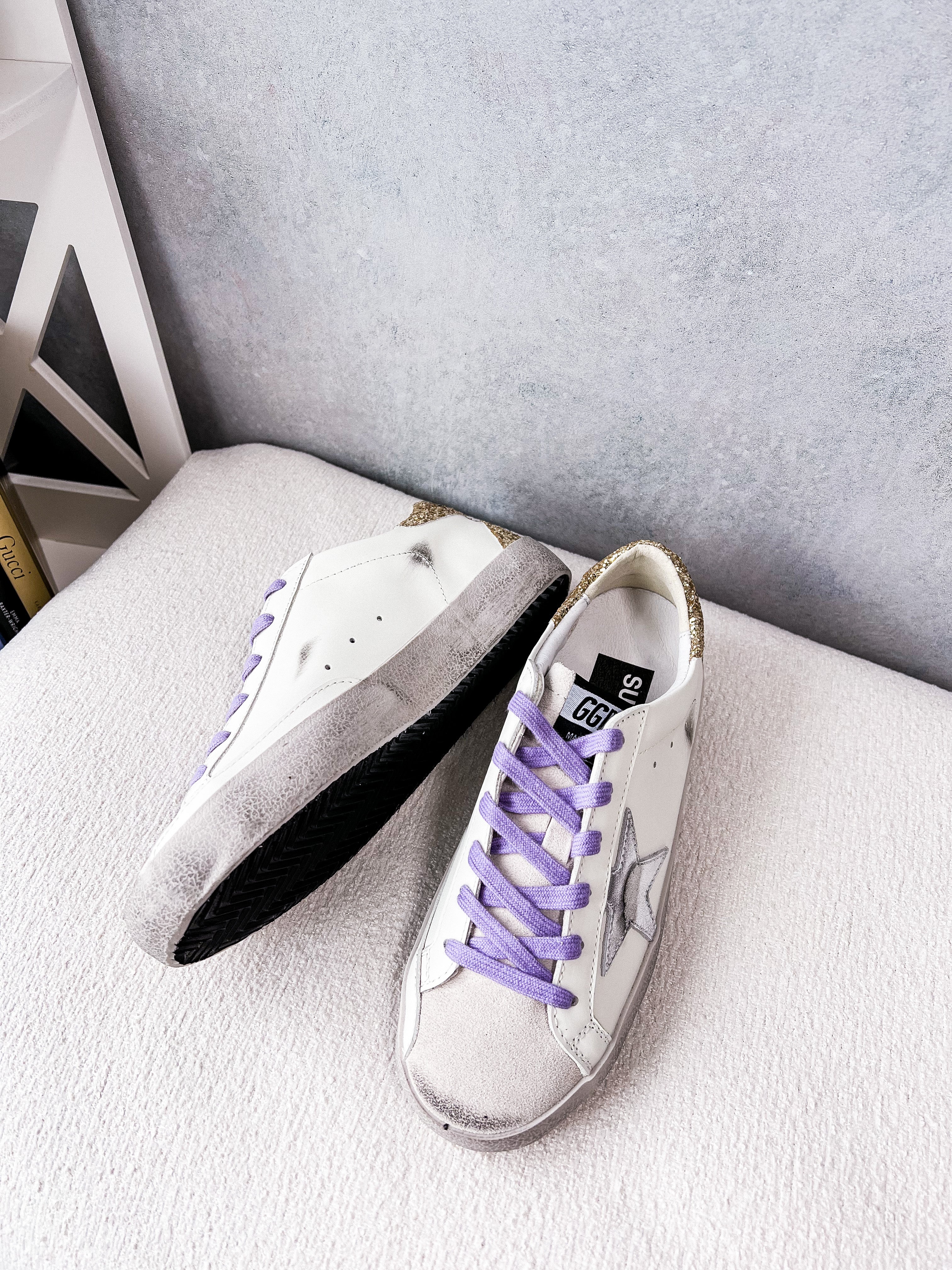 [TOP] GGDB Low Top Sneakers - White, Purple and Golden Glitter