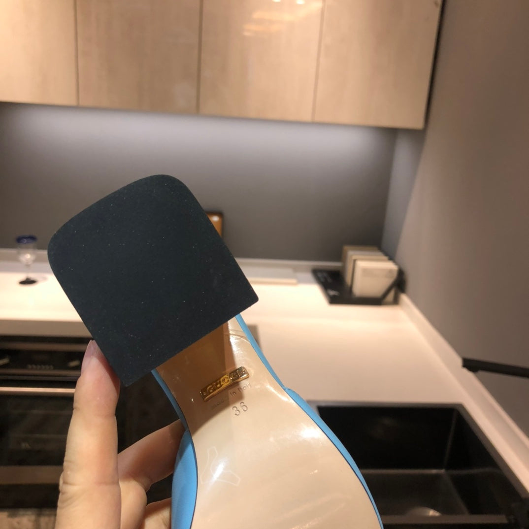 [TOP] GUCCI G*G Horsebit Slide Sandal Block Heels - Blue