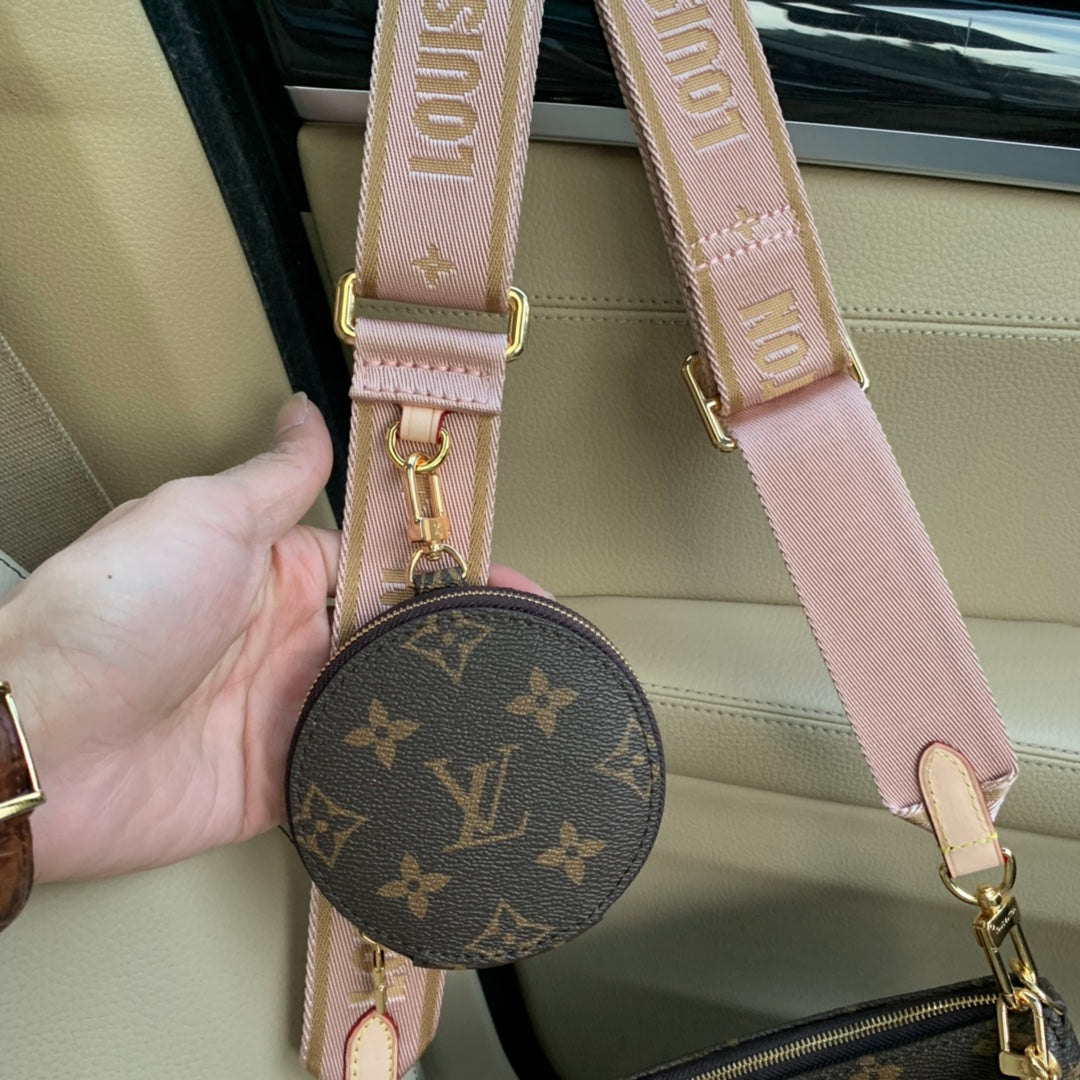 [TOP] Louis Vuitton LV Multi Pochette Monogram 21X12X3cm- Pink Strap