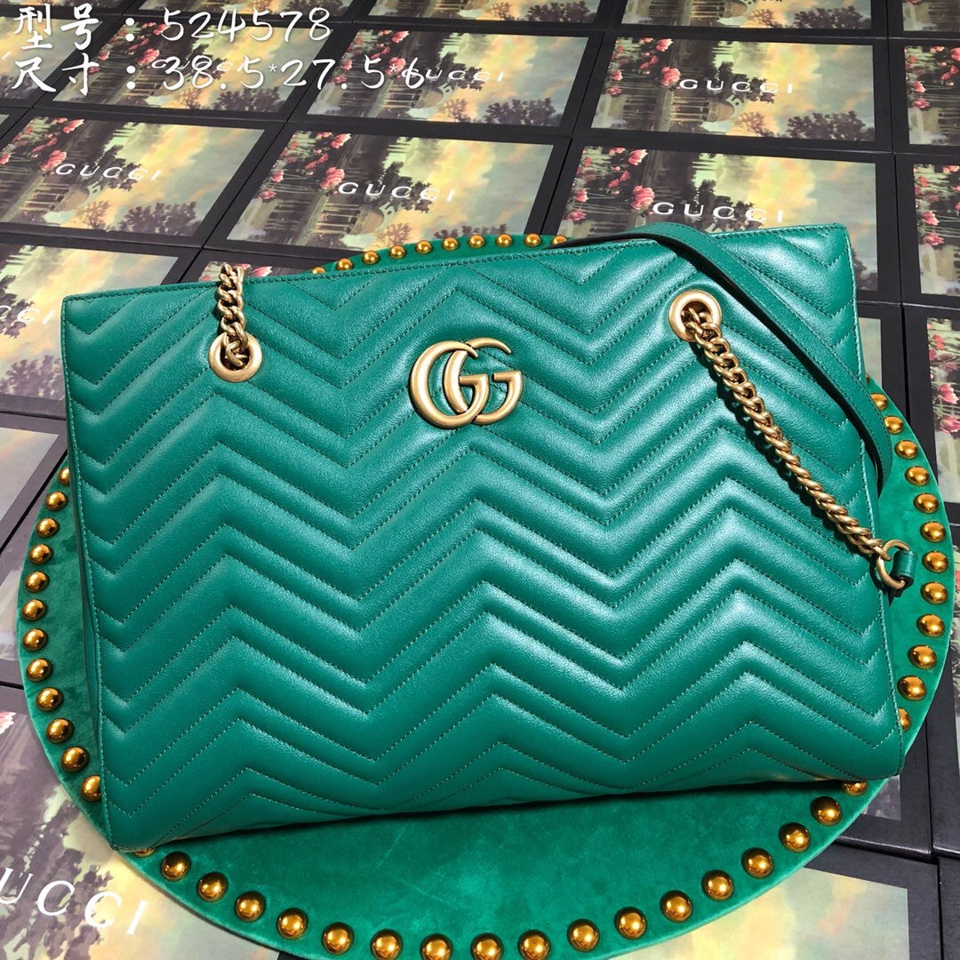 [TOP] GUCCI G*G Marmont Matelasse Medium Tote - Green