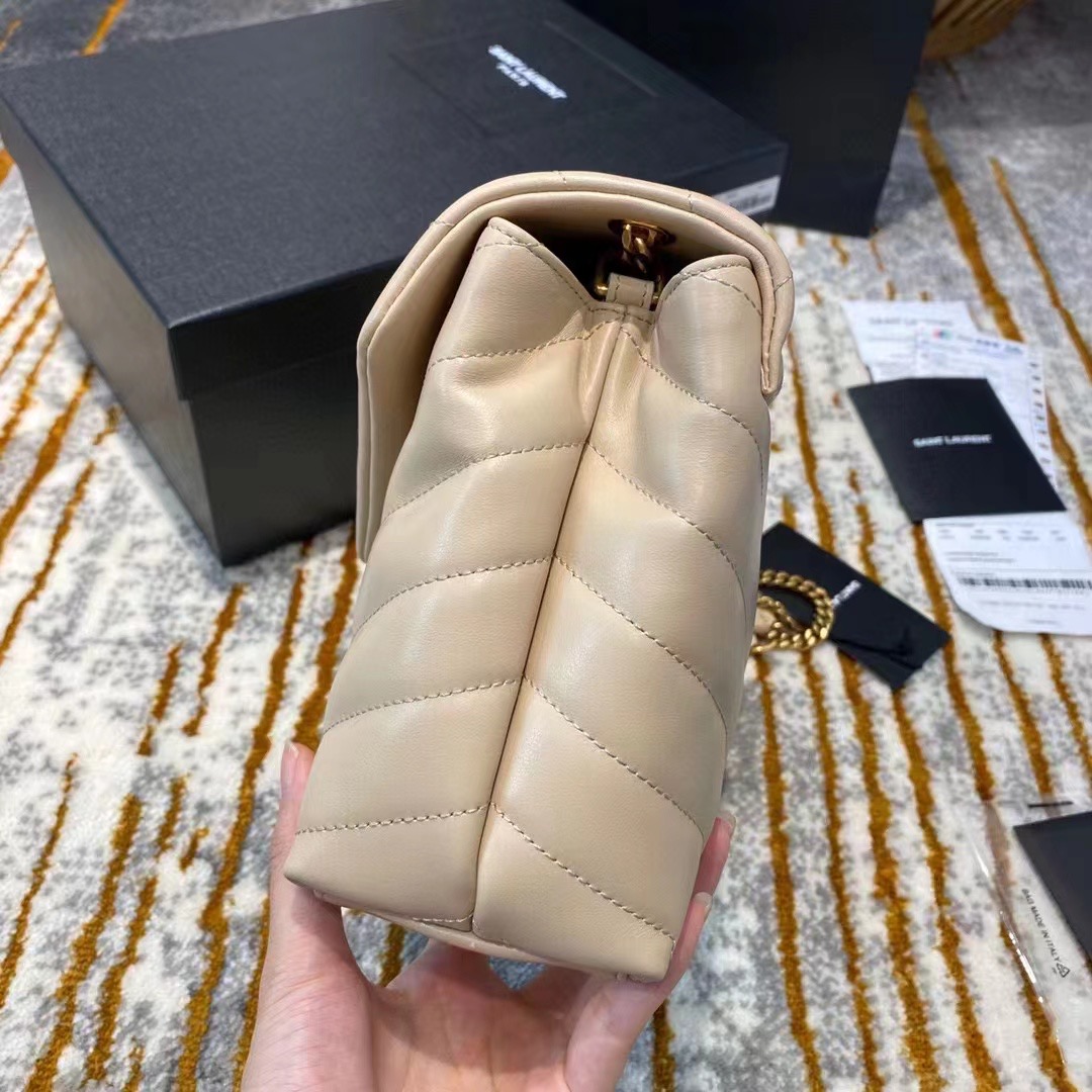 [TOP] Yves Saint Laurent YSL Lou Lou Bag Small 25cm - Beige & GHW
