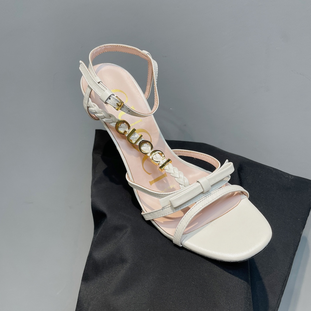 [TOP] GUCCI Woven Braid   Metal Buckle Sandals - White