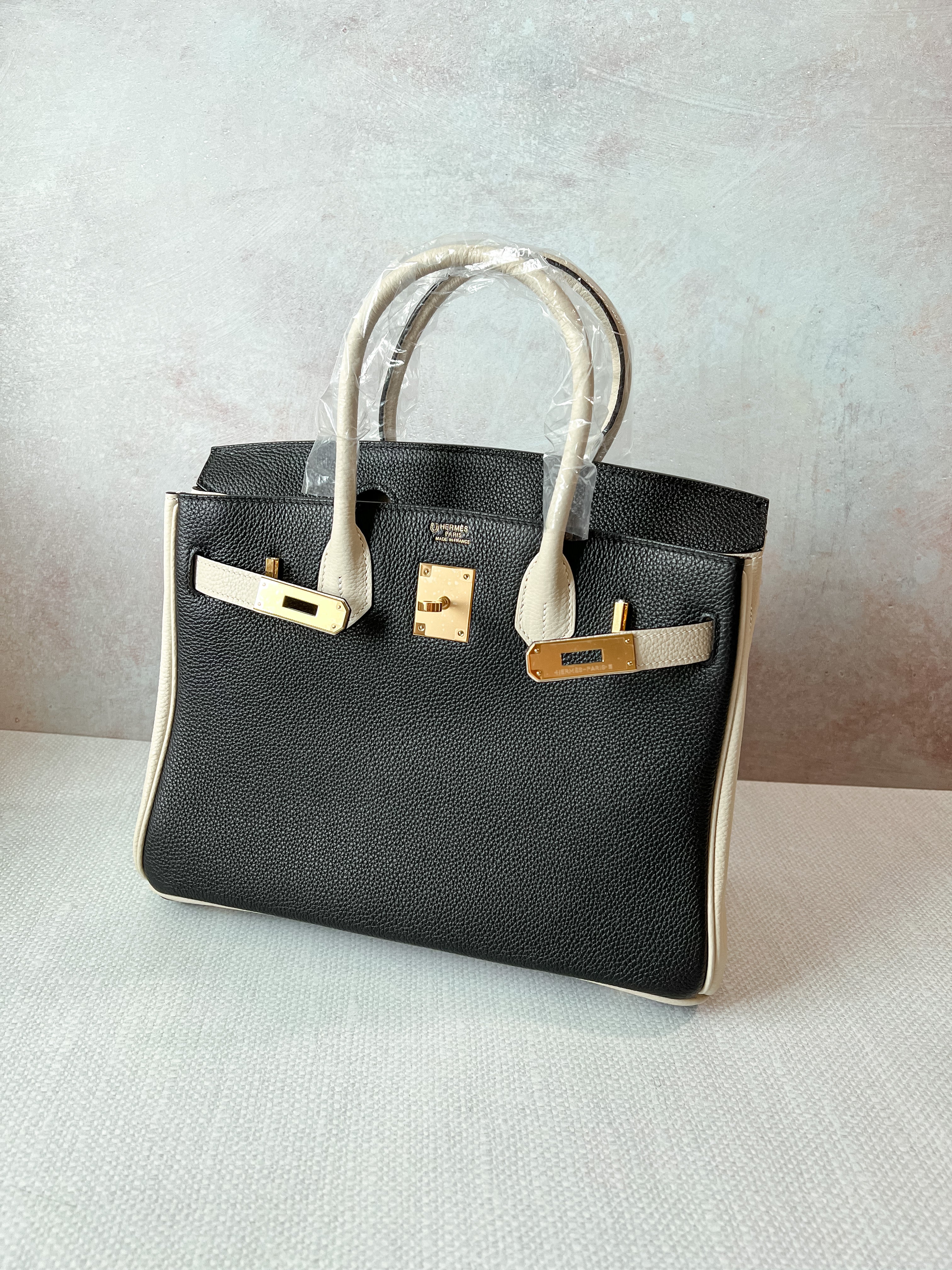 [TOP] HERMES Birkin 2 Tones Togo Leather 30cm- Cream and Black (Customised)