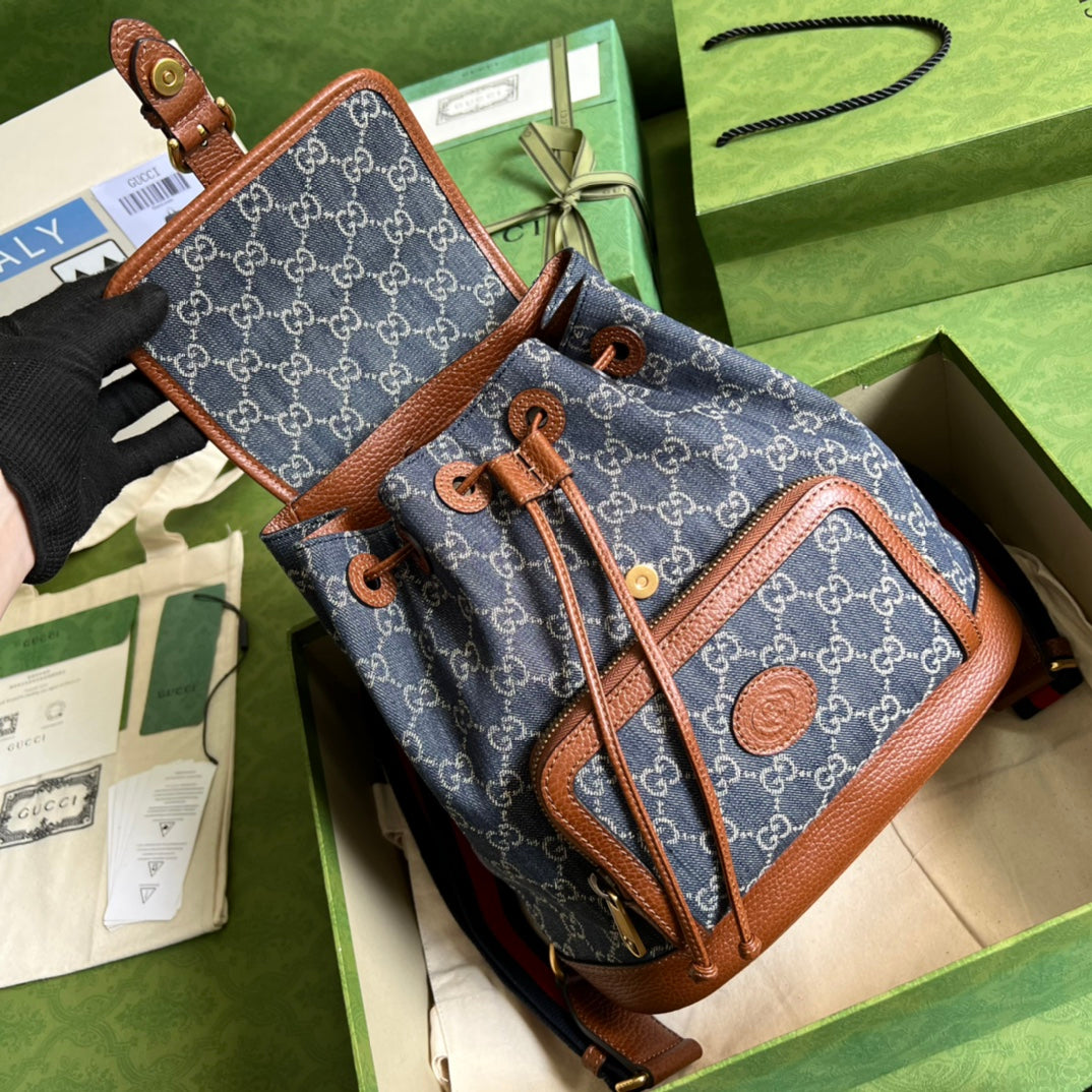 [TOP] GUCCI G*G Interlocking G Backpack - Blue Denim