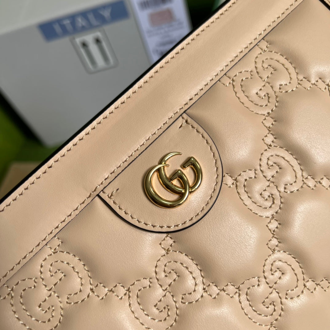 [TOP] GUCCI GG Matelasse Leather Shoulder Bag - Beige