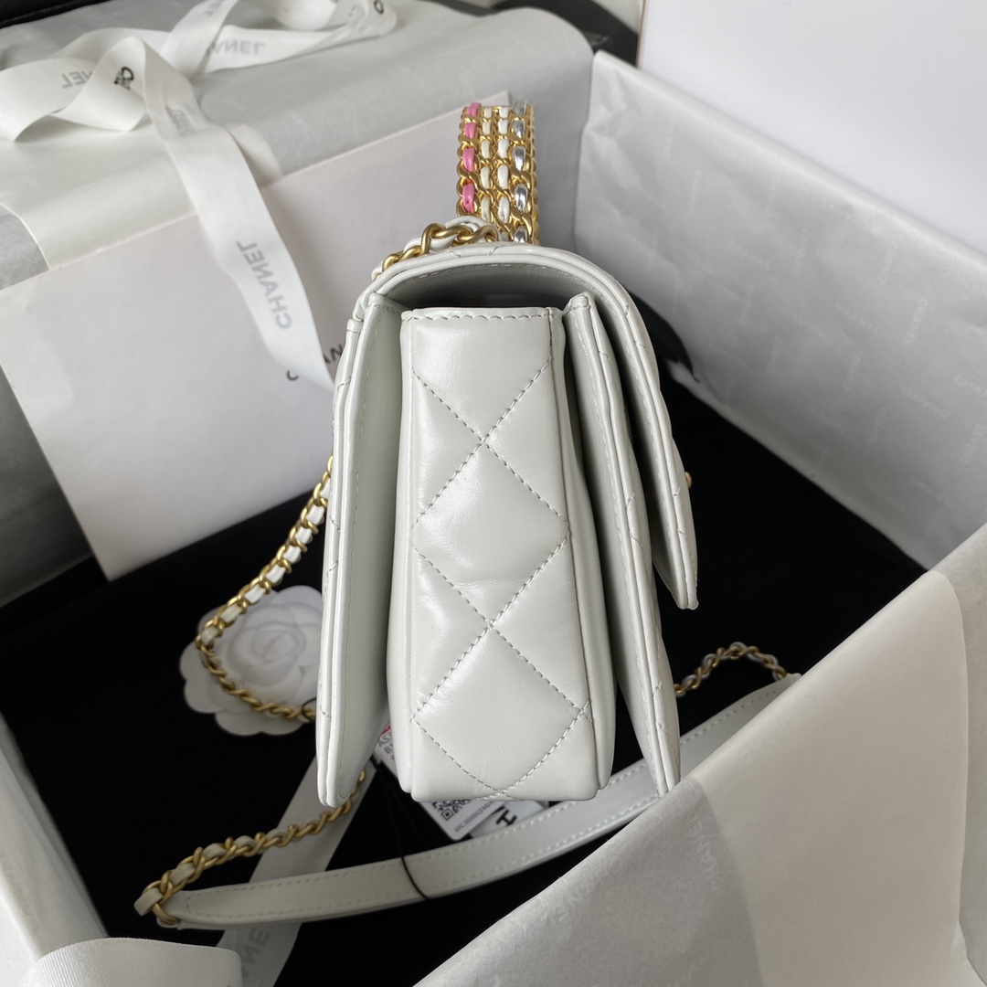 [TOP] CHANEL Mini CoCo Handle Bag 20X14X7.5cm - White & GHW