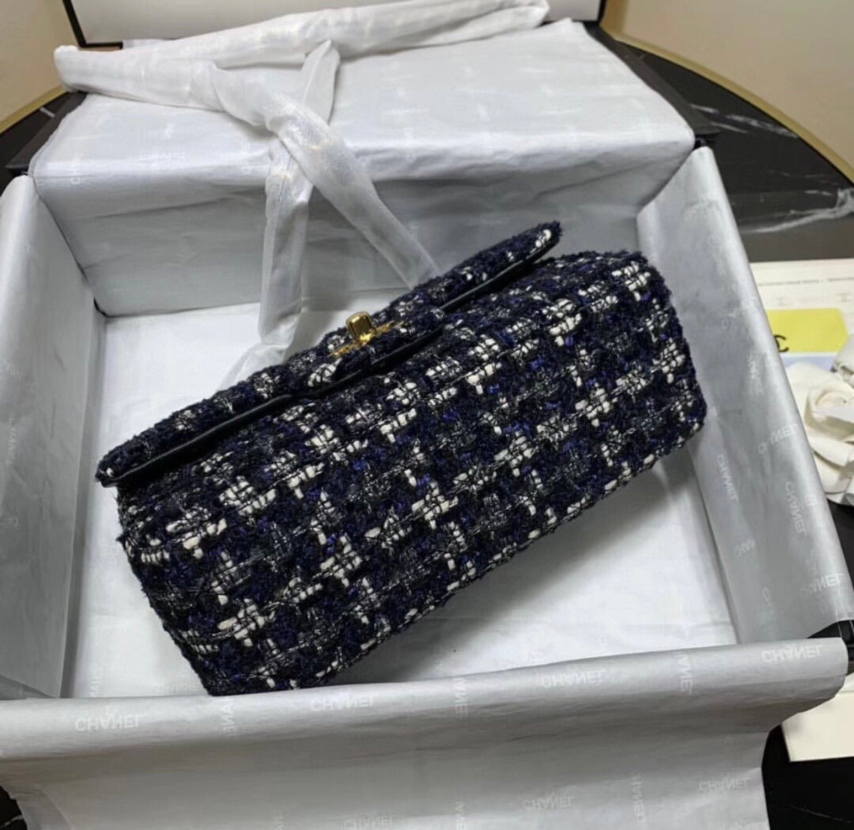 [TOP] CHANEL Classic Flab Bag Tweed Mini 20cm - Black & GHW