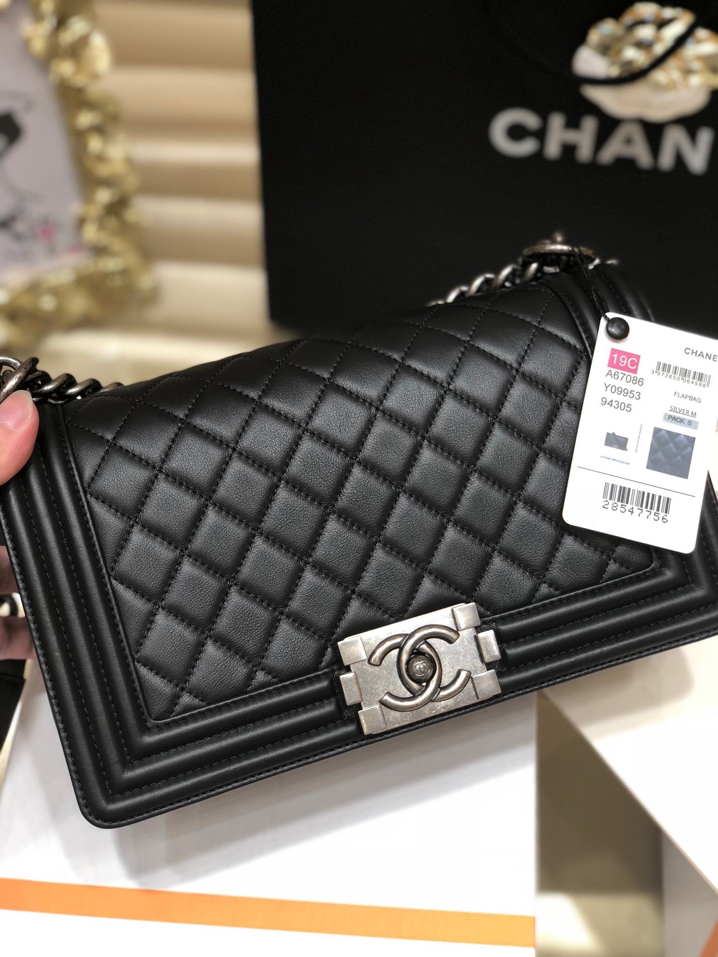 [TOP] CHANEL Le Boy Bag Smooth Leather  Medium 25cm  - Black & Ruthenium Hardware