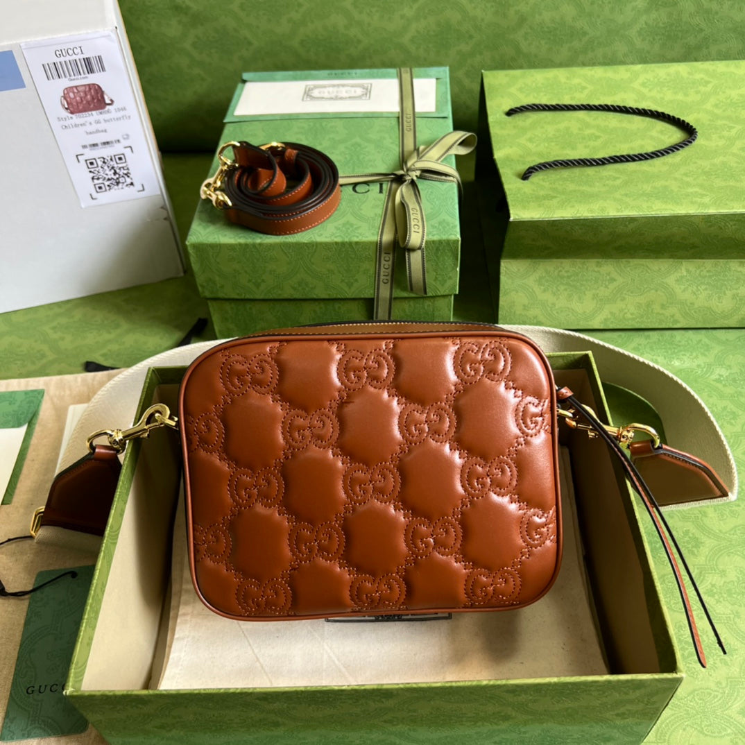 [TOP] GUCCI G*G Matelasse Handbag - Brown