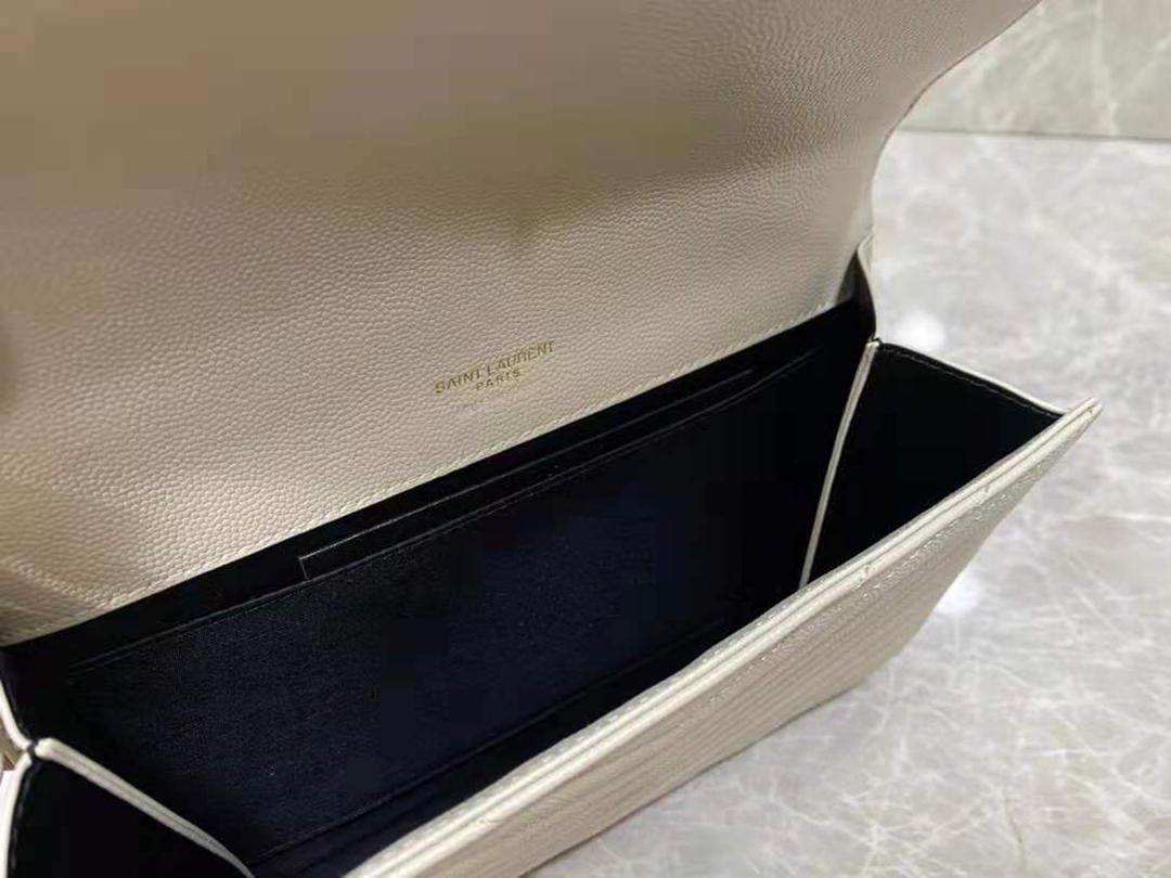 [TOP] Yves Saint Laurent YSL Cassandre Matelasse Flap Pouch Grain Leather - White