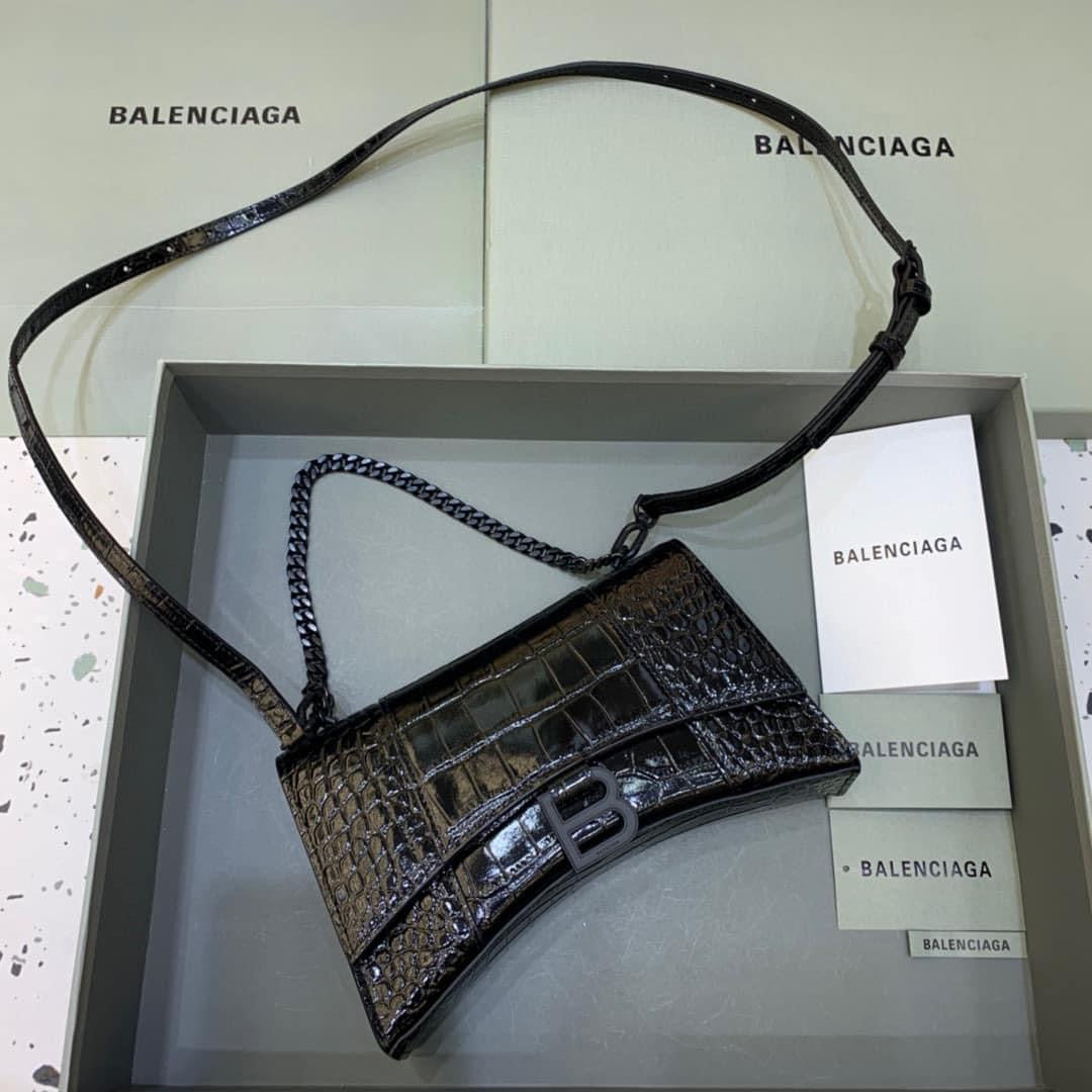 [TOP] BALENCIAGA Hourglass WOC Crocodile-Print Bag 19x12x5cm - All Black