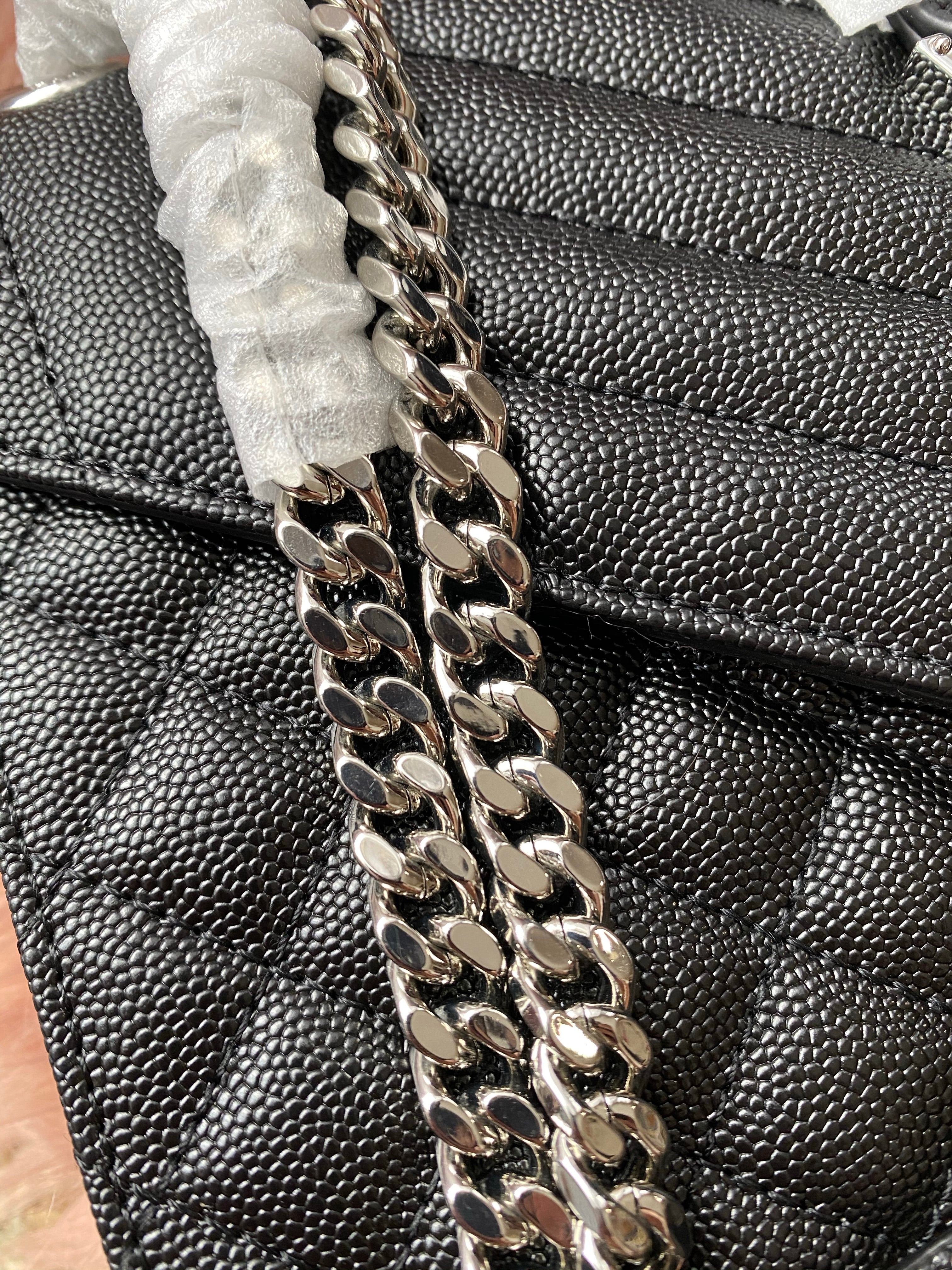 [TOP] Yves Saint Laurent YSL Y.S.L Envelope Shoulder Bag Small - Black w Silver Hardware