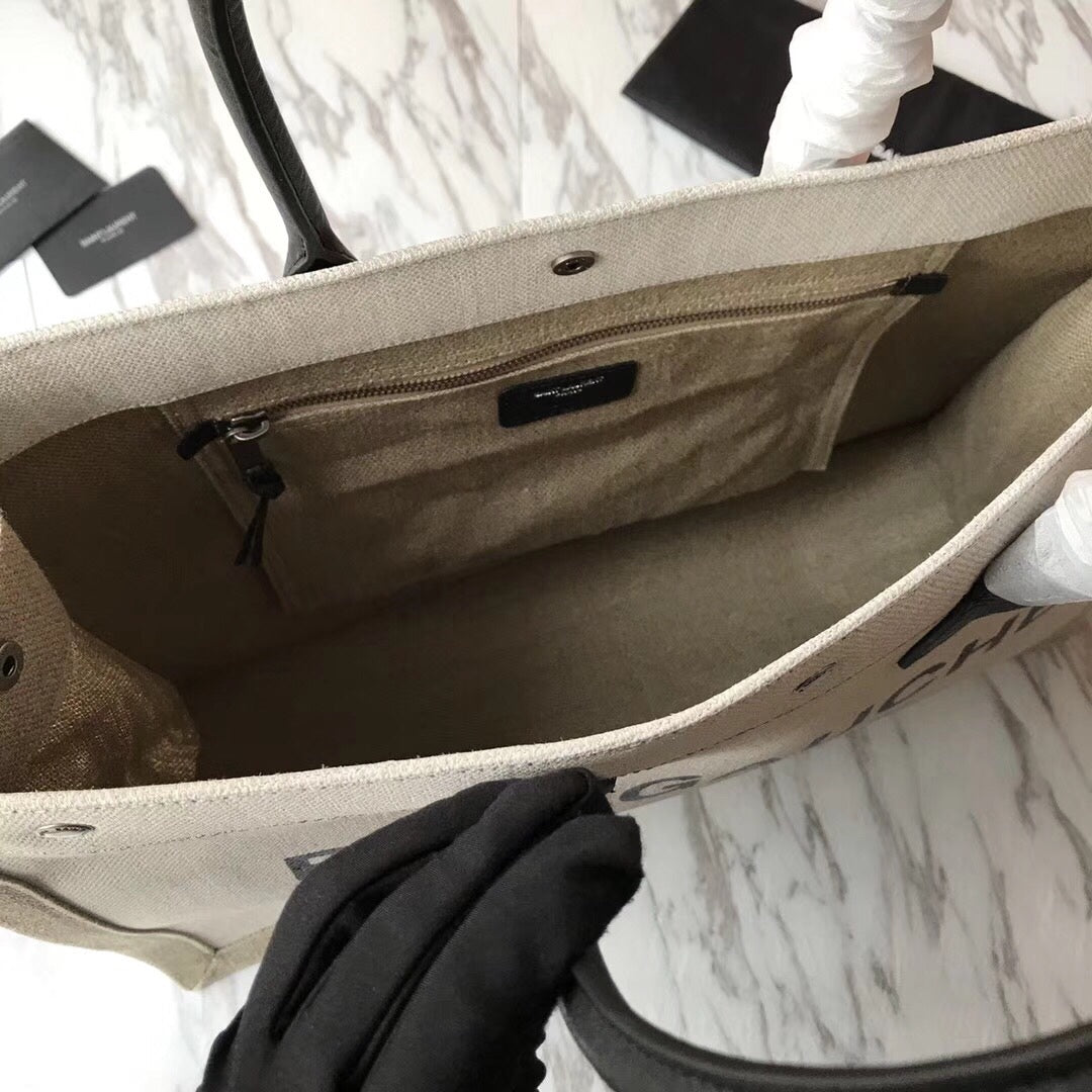 [TOP] Yves Saint Laurent YSL Rive Gauche Canvas Tote Bag - Tan