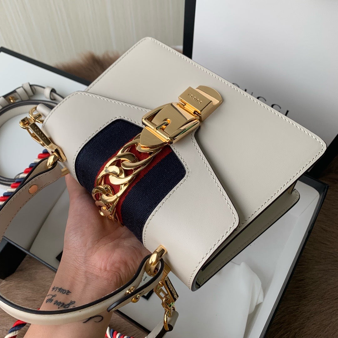 [TOP] GUCCI G*G Sylvie Leather Bag - White
