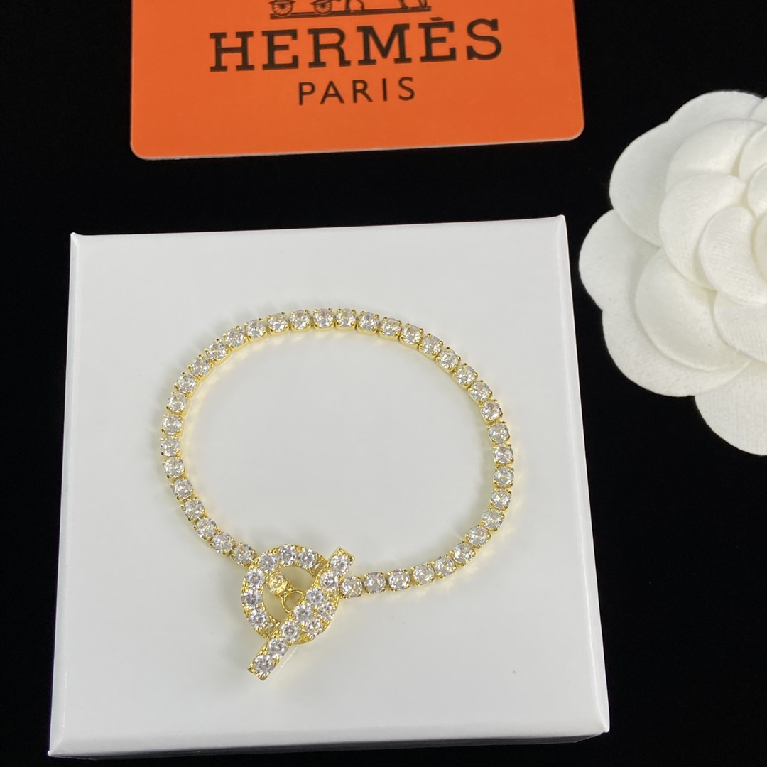 [TOP] HERMES Necklace Earrings Bracelet Ring Set - Gold