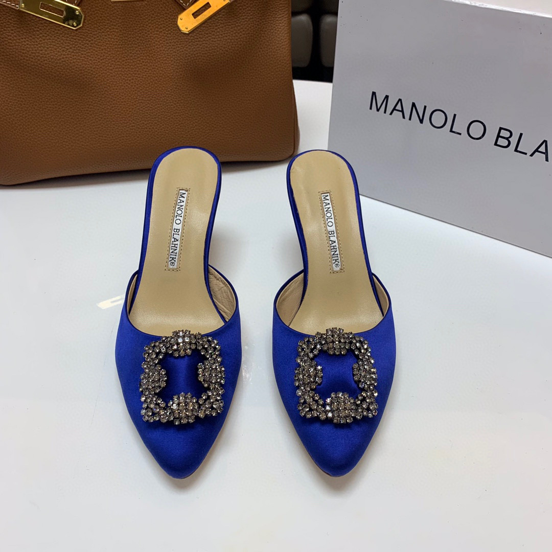 [TOP] Manolo Blahnik HANGISI Satin Crystal Sling back Mules - 5 Colours