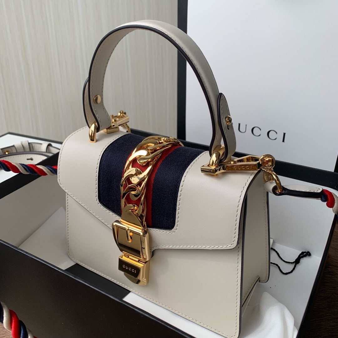 [TOP] GUCCI G*G Sylvie Leather Bag - White