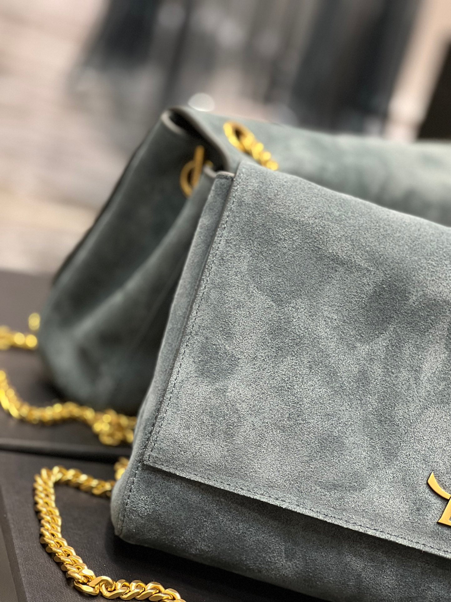 [TOP] Yves Saint Laurent YSL Kate Reversible Suede Bag - Deep Green