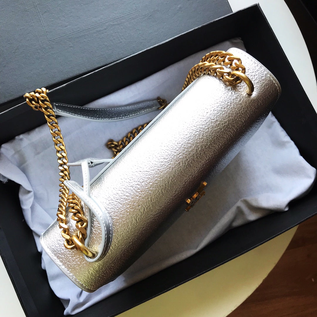 [TOP] Yves Saint Laurent YSL Sunset Metallic Small Bag 22×16×8 cm - Silver