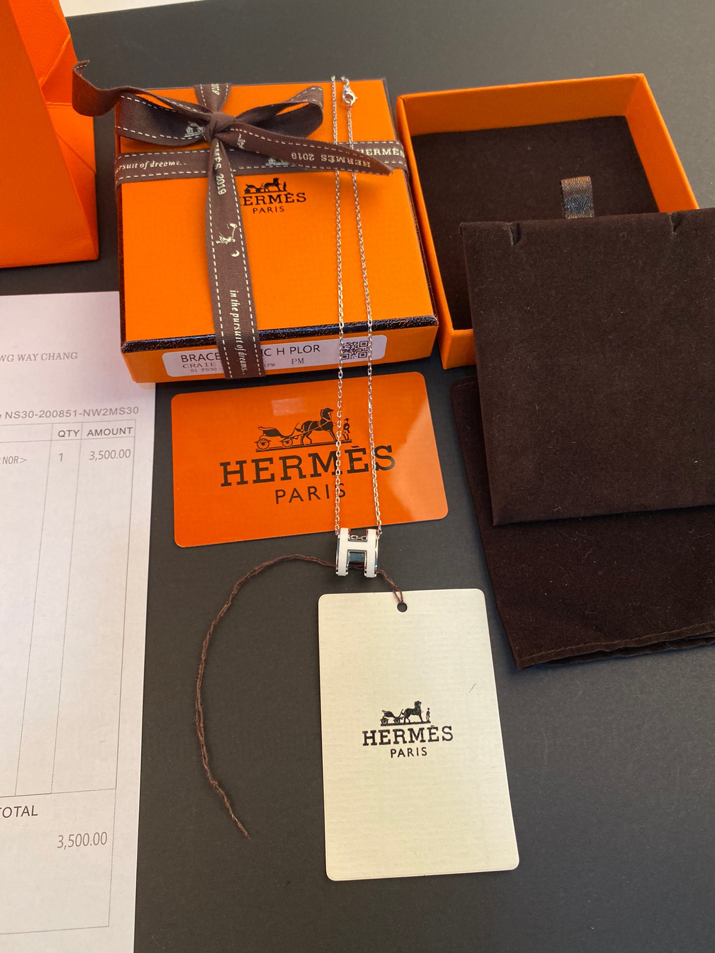 [TOP] HERMES Mini H Logo Necklace - White