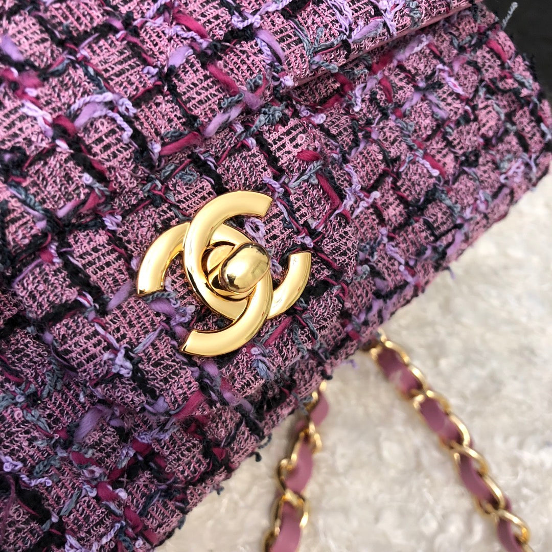 [TOP] CHANEL Classic Flap Bag Tweed Mini Rectangular 20cm - Purple