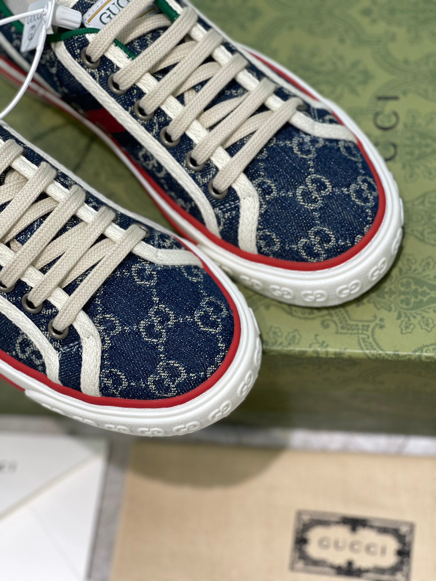 [TOP] GUCCI G*G Denim Sneakers Tennis 1977 - Blue