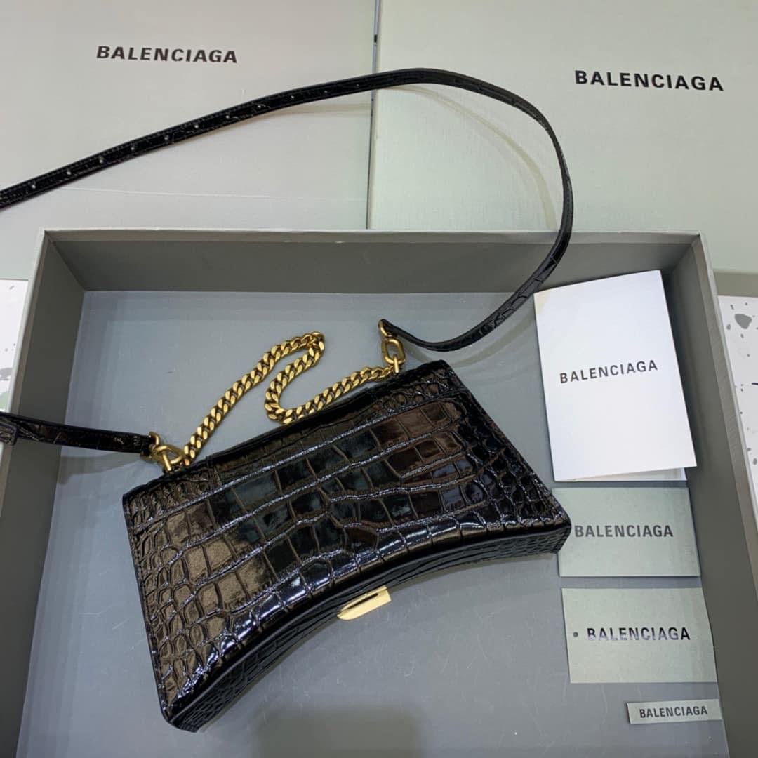 [TOP] BALENCIAGA Hourglass WOC Crocodile-Print Bag 19x12x5cm - Black w GHW