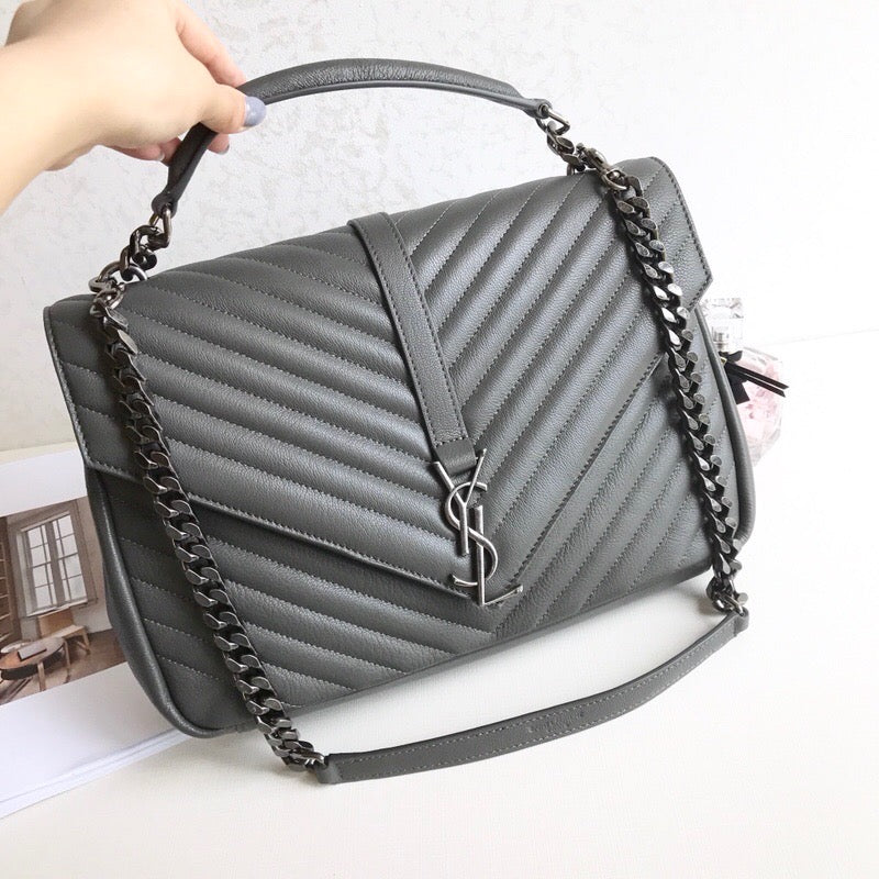 [TOP] Yves Saint Laurent YSL College Large Top Handle Bag - Grey SHW