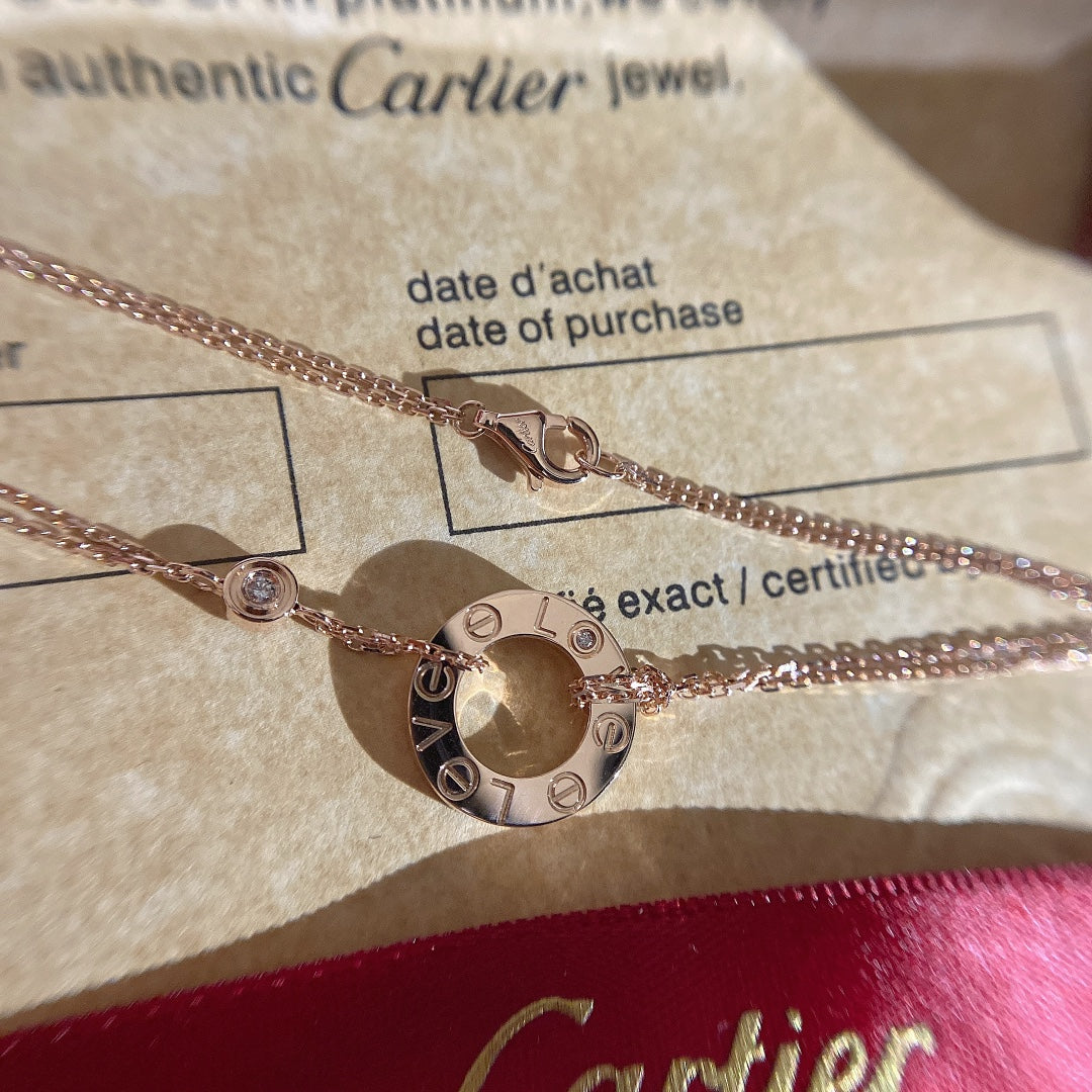 [TOP] Cartier Love Diamond Necklace- Rose Gold